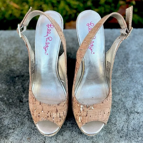 Lily Pulitzer Cork Sling Back Women’s Wedge Heel - Size 7.5 - Picture 2 of 3